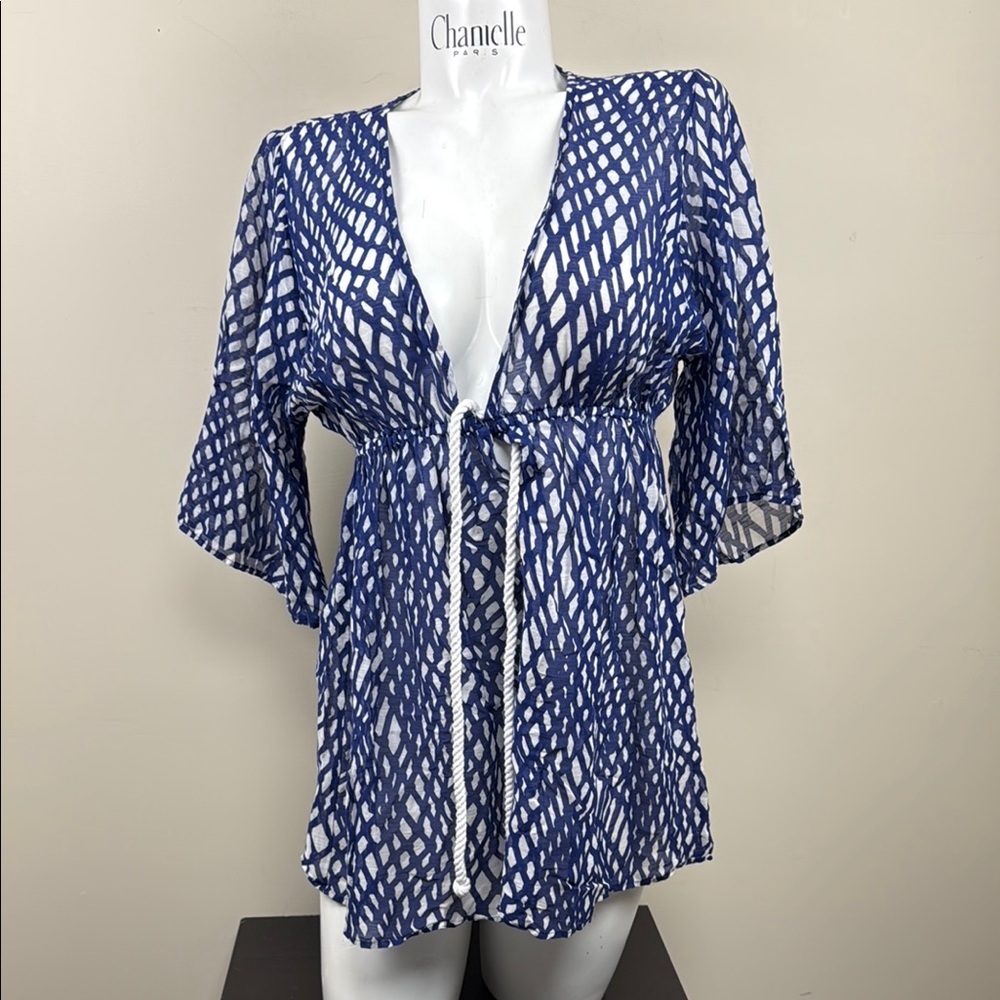 🎀Milly  Blue and White 3/4 Sleeve nautical Tie Front swim
Cover large